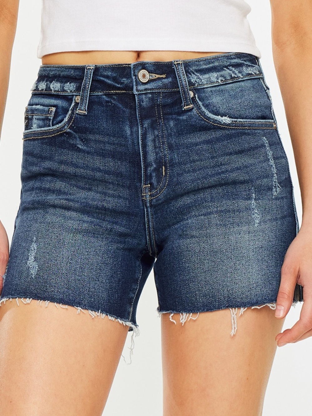 KanCan High Rise Distressed Denim Shorts Raw Hem Size 29